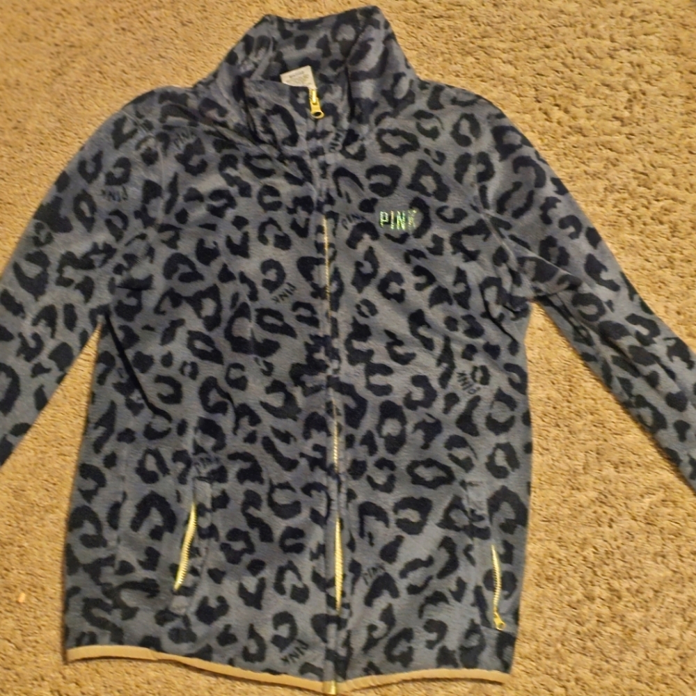 Victoria's Secret Pink Leopard Print Full Zip Fleece Jacket